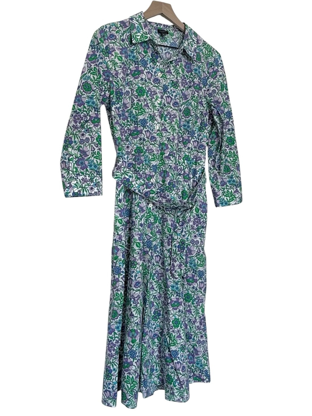 Talbots Size 6 Fit & Flare Poplin Shirt Dress Bleted Pockets Spring Fleur Floral - Picture 3 of 8